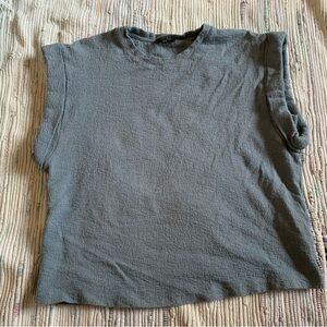 Massimo Dutti top 100% cotton dusty blue short sleeve